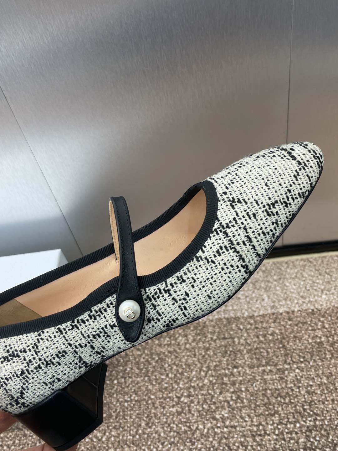 D-RAMOUR BALLET FLATS IN WHITE MIX BLACK EMBROIDERED CANNAGE TWEED 35 MM - 34