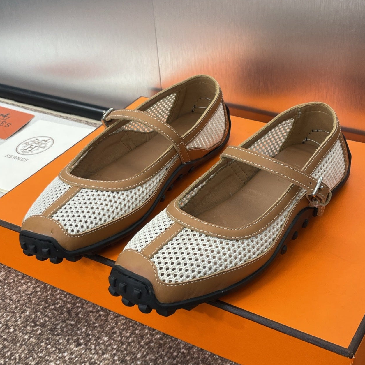 KICHU BALLET FLAT IN BRONZE BROWN CROCHET KNIT AND CALFSKIN - 35