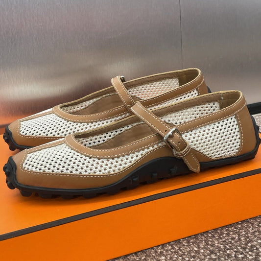 KICHU BALLET FLAT IN BRONZE BROWN CROCHET KNIT AND CALFSKIN - 35