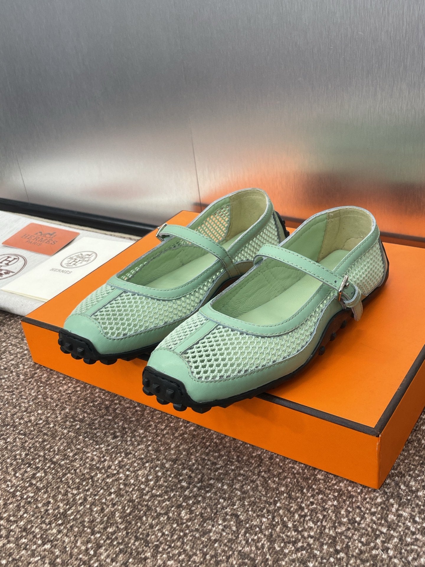 KICHU BALLET FLAT IN GREEN MINT CROCHET KNIT AND CALFSKIN - 35
