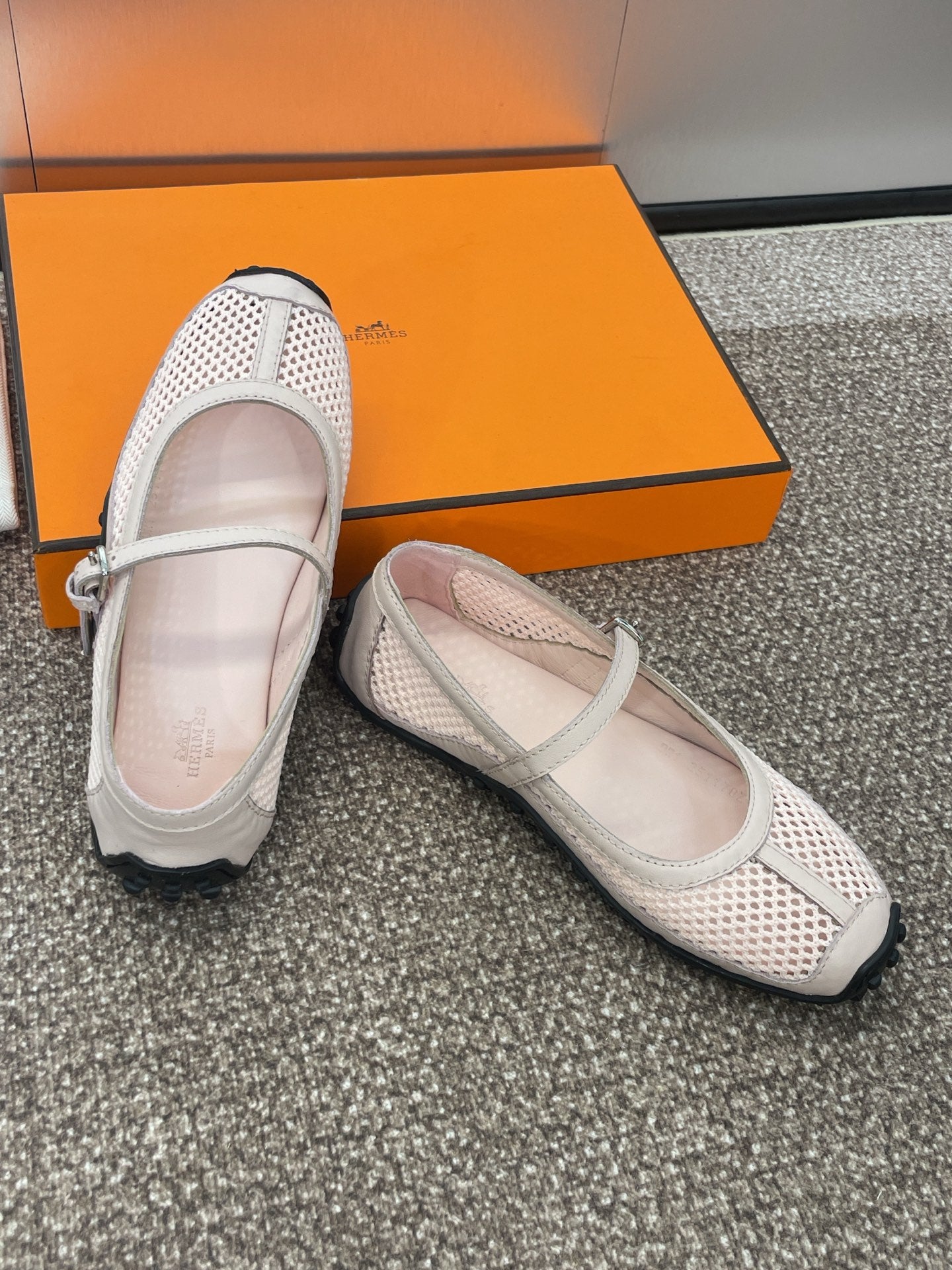 KICHU BALLET FLAT IN LIGHT PINK CROCHET KNIT AND CALFSKIN - 35