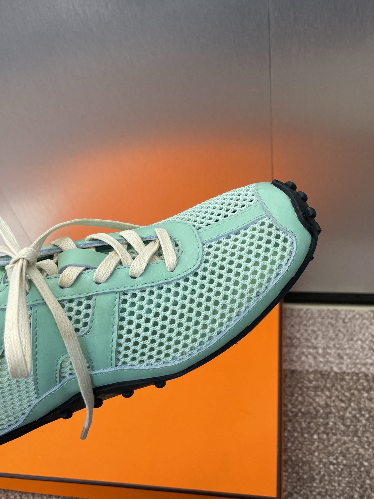 KIGA SNEAKER IN GREEN MINT CROCHET KNIT AND CALFSKIN - 35