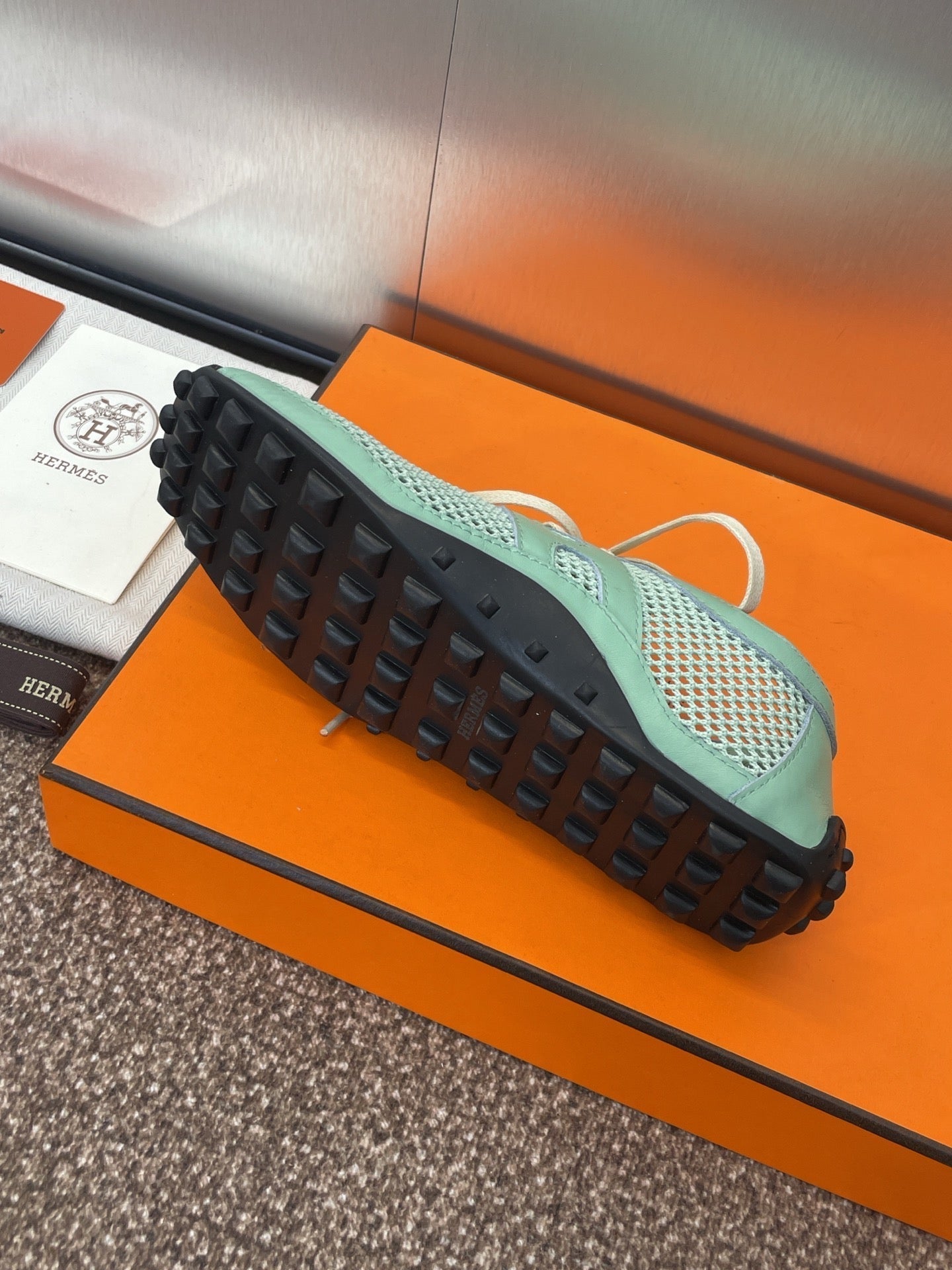 KIGA SNEAKER IN GREEN MINT CROCHET KNIT AND CALFSKIN - 35