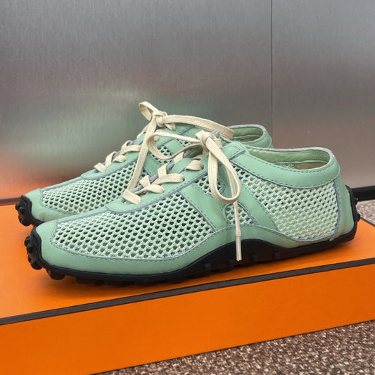 KIGA SNEAKER IN GREEN MINT CROCHET KNIT AND CALFSKIN - 35
