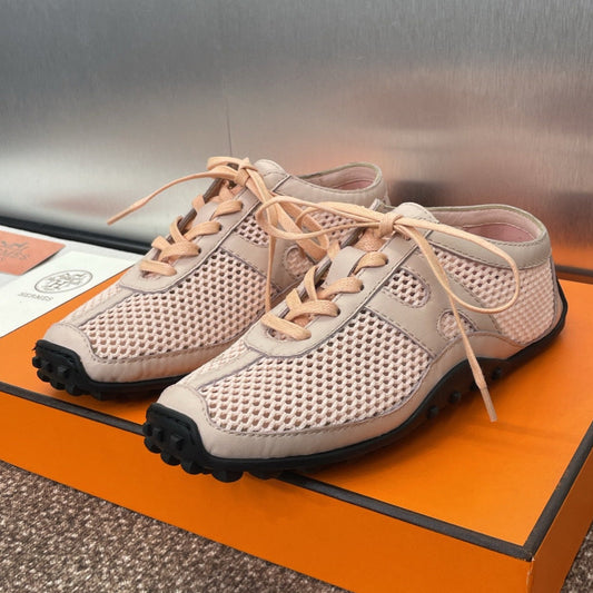 KIGA SNEAKER IN LIGHT PINK CROCHET KNIT AND CALFSKIN - 35