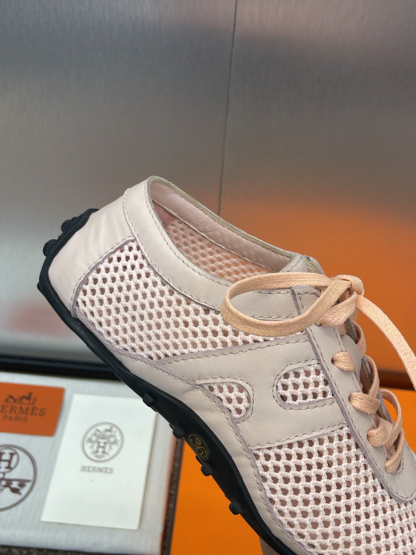 KIGA SNEAKER IN LIGHT PINK CROCHET KNIT AND CALFSKIN - 35