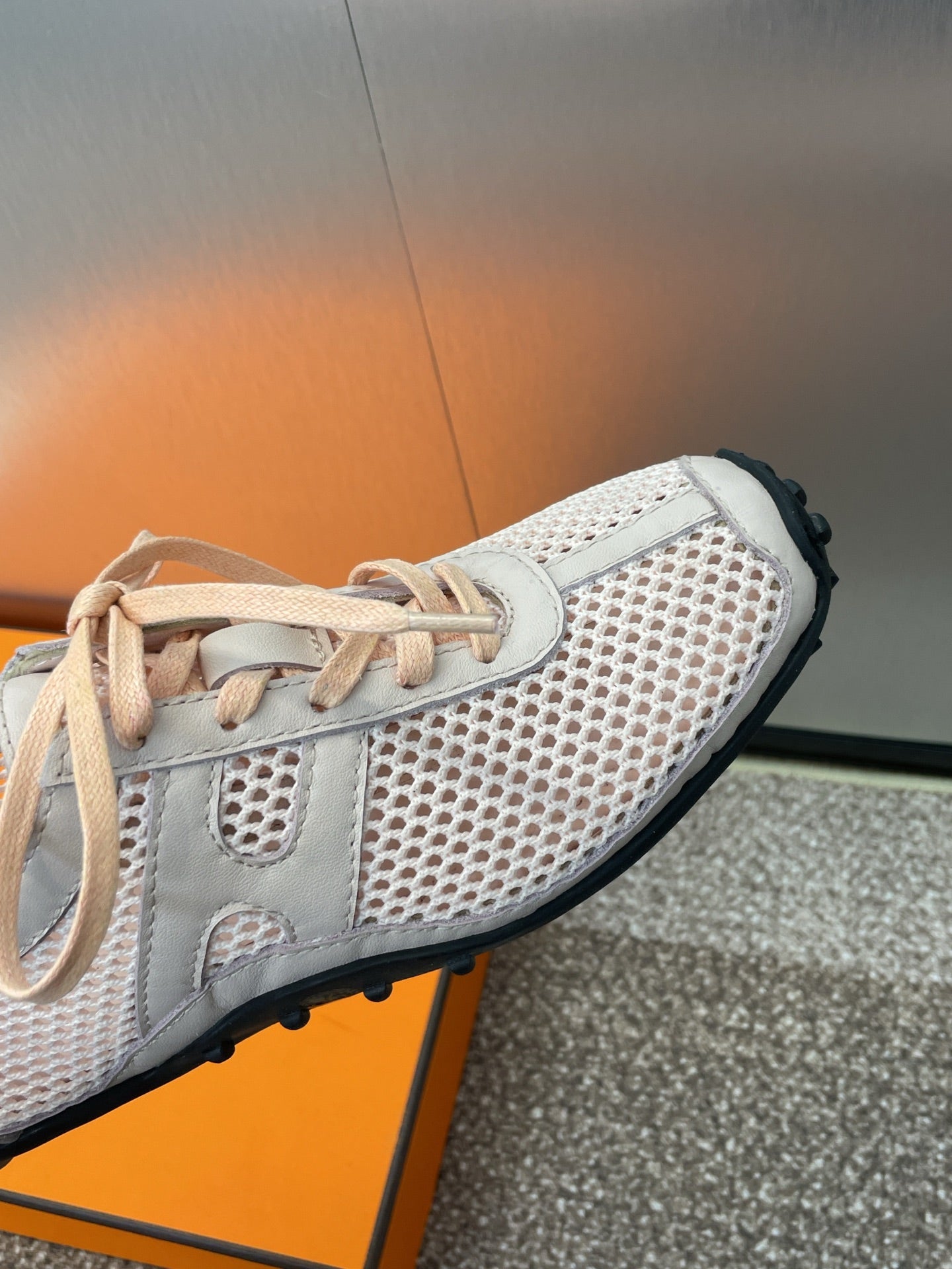 KIGA SNEAKER IN LIGHT PINK CROCHET KNIT AND CALFSKIN - 35