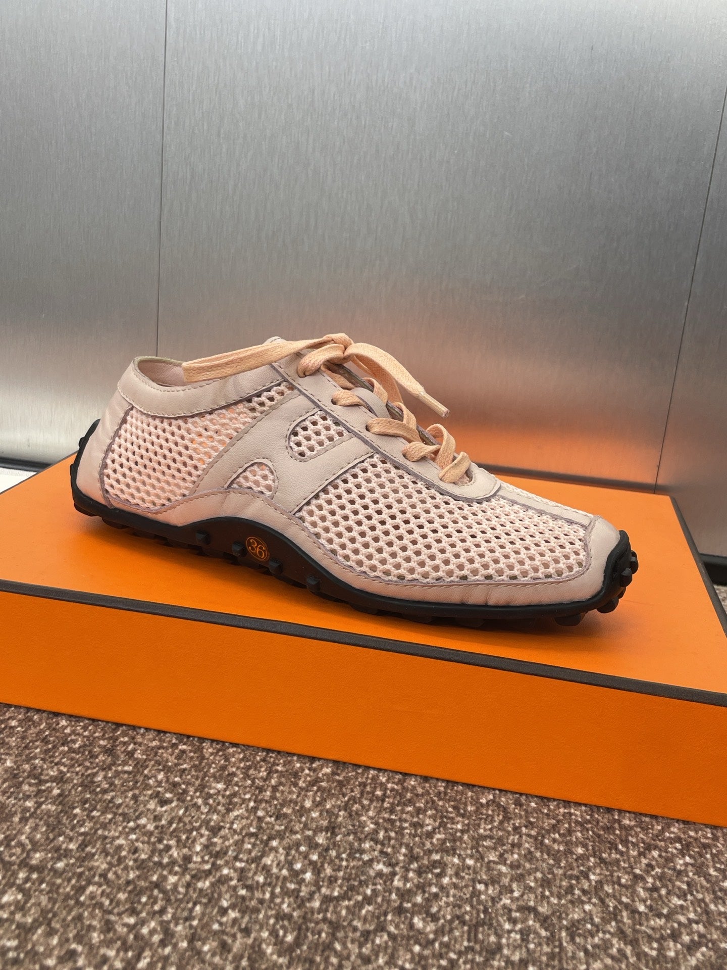 KIGA SNEAKER IN LIGHT PINK CROCHET KNIT AND CALFSKIN - 35