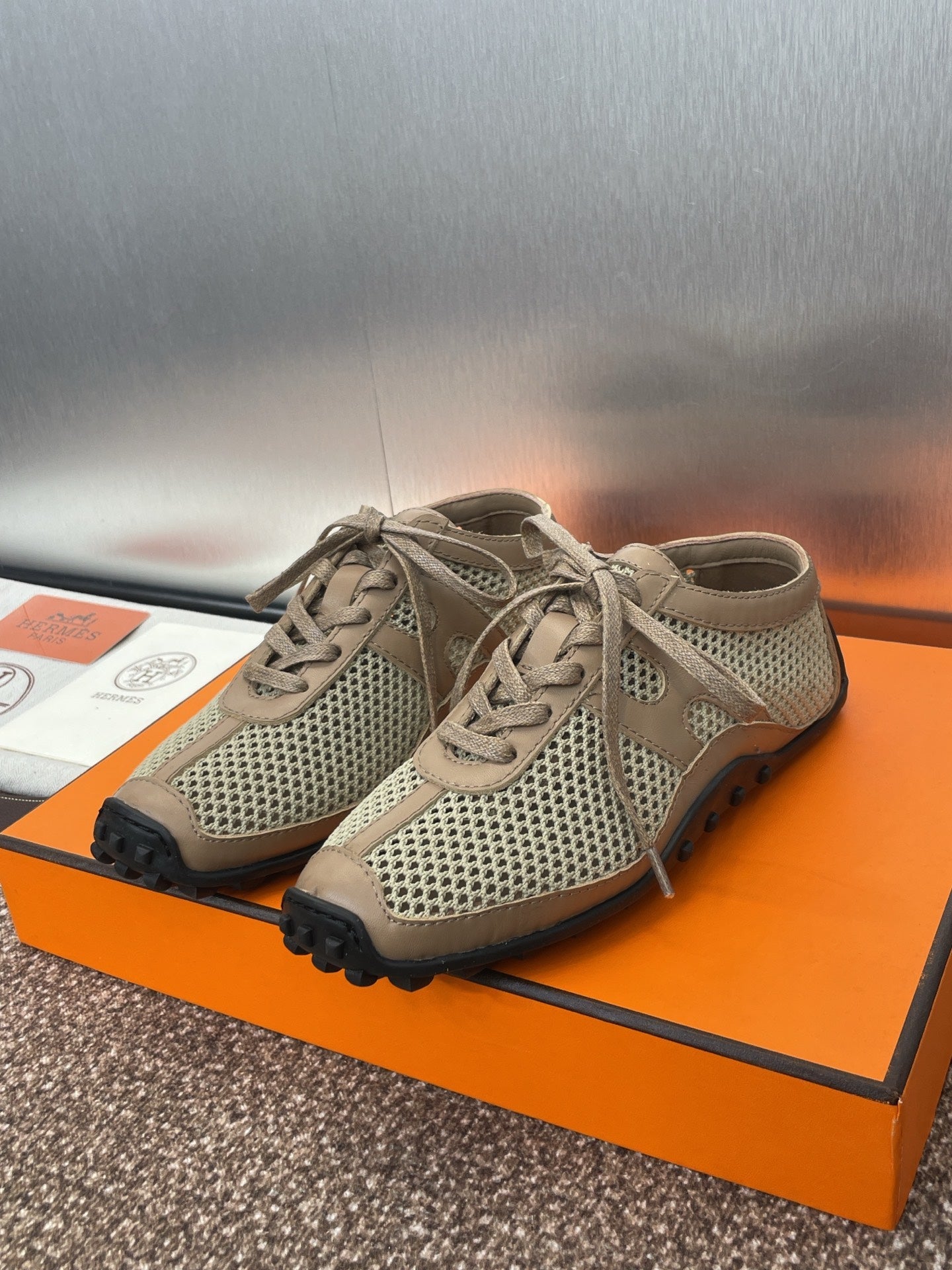 KIGA SNEAKER IN MOCHA BROWN CROCHET KNIT AND CALFSKIN - 35