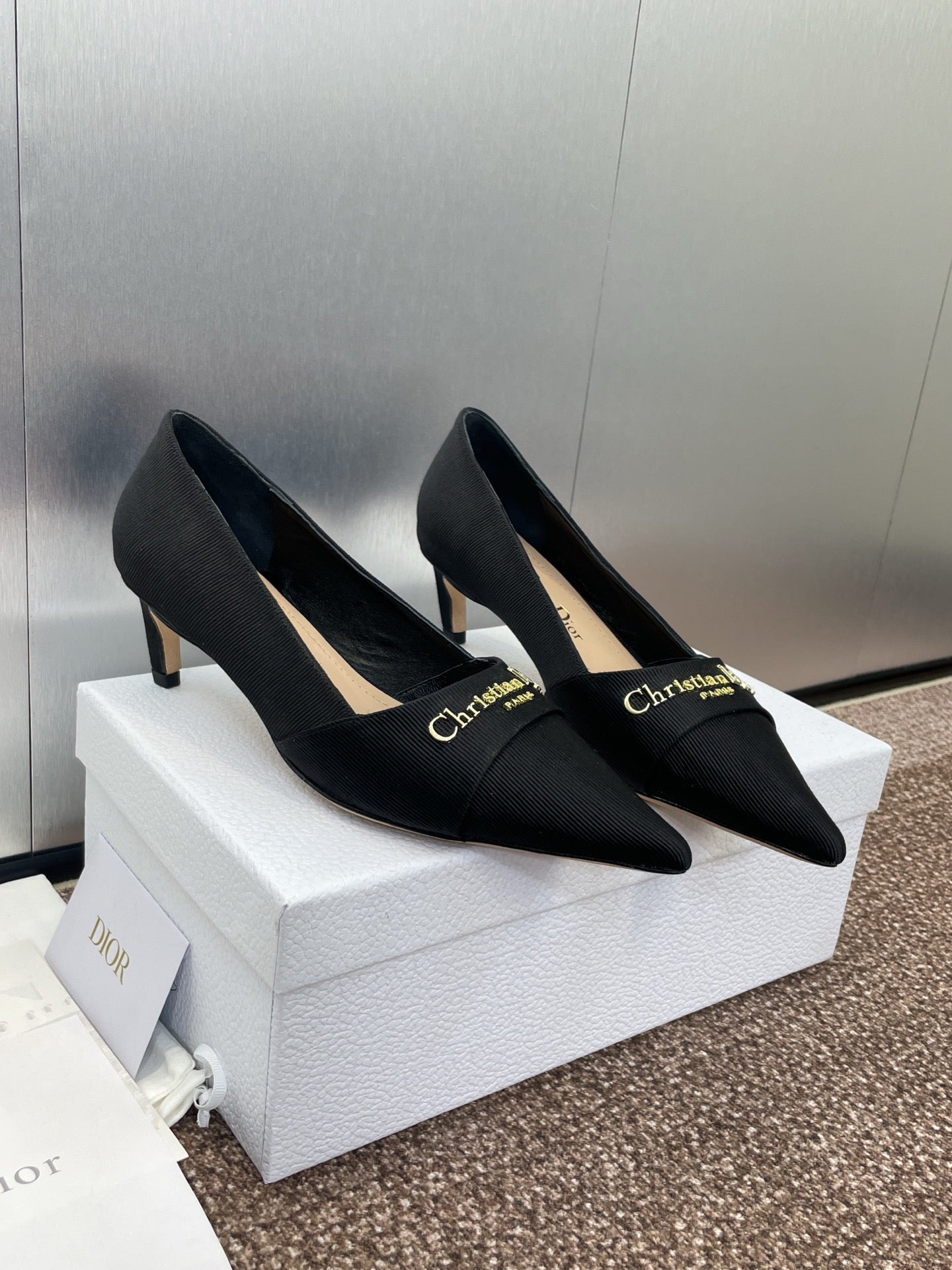 MY DD 25S HIGH HEEL 55MM IN BLACK FABRIC GOLD LOGO - 34
