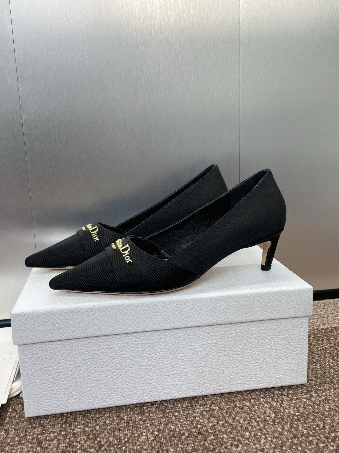 MY DD 25S HIGH HEEL 55MM IN BLACK FABRIC GOLD LOGO - 34