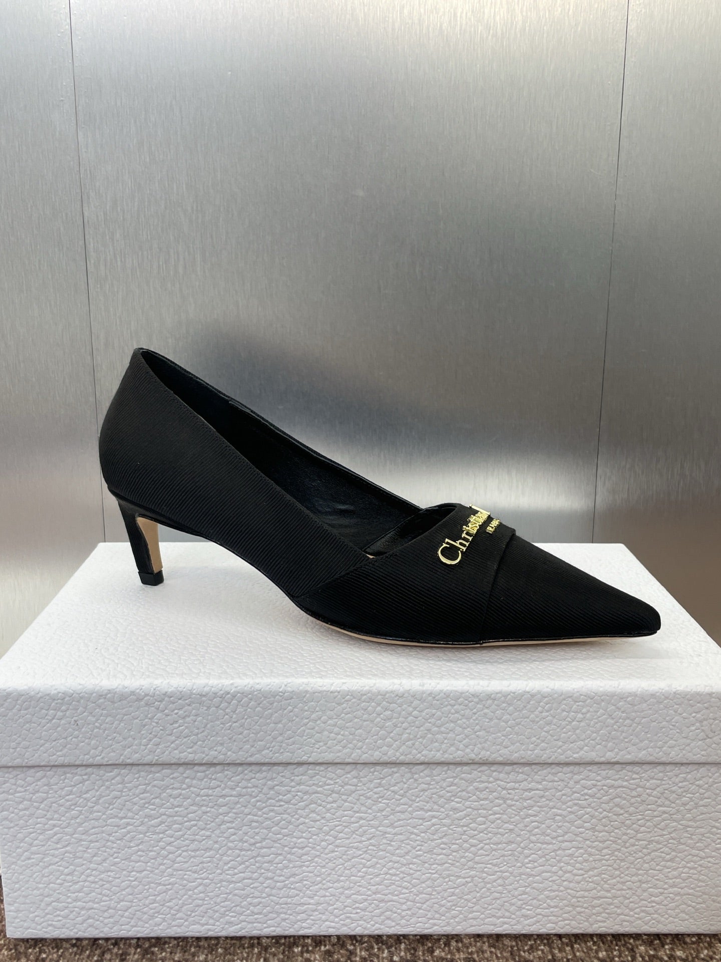 MY DD 25S HIGH HEEL 55MM IN BLACK FABRIC GOLD LOGO - 34