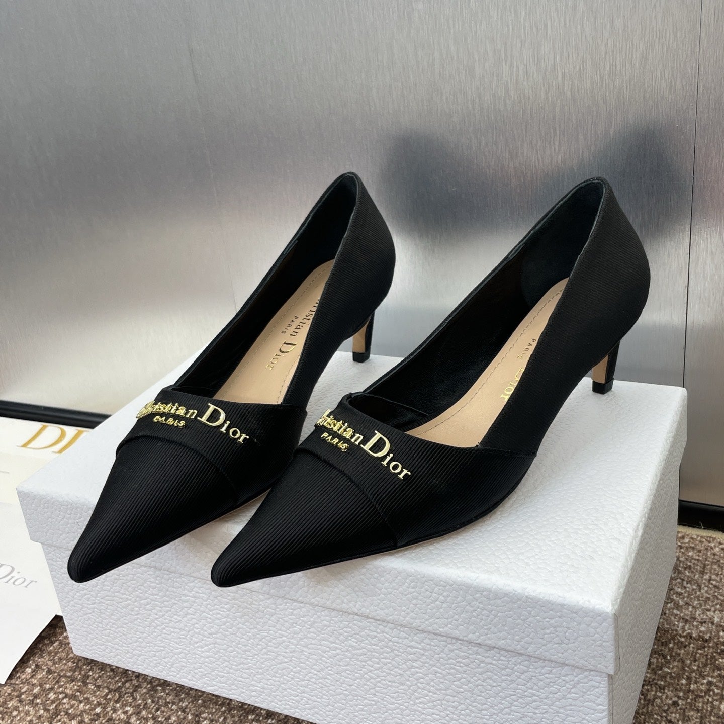 MY DD 25S HIGH HEEL 55MM IN BLACK FABRIC GOLD LOGO - 34