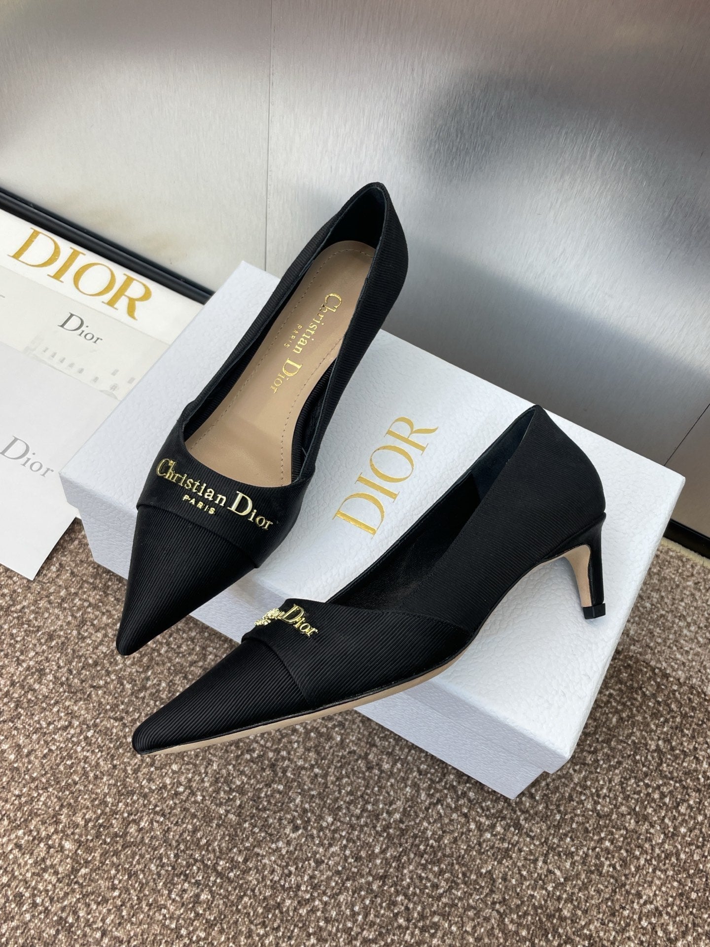 MY DD 25S HIGH HEEL 55MM IN BLACK FABRIC GOLD LOGO - 34