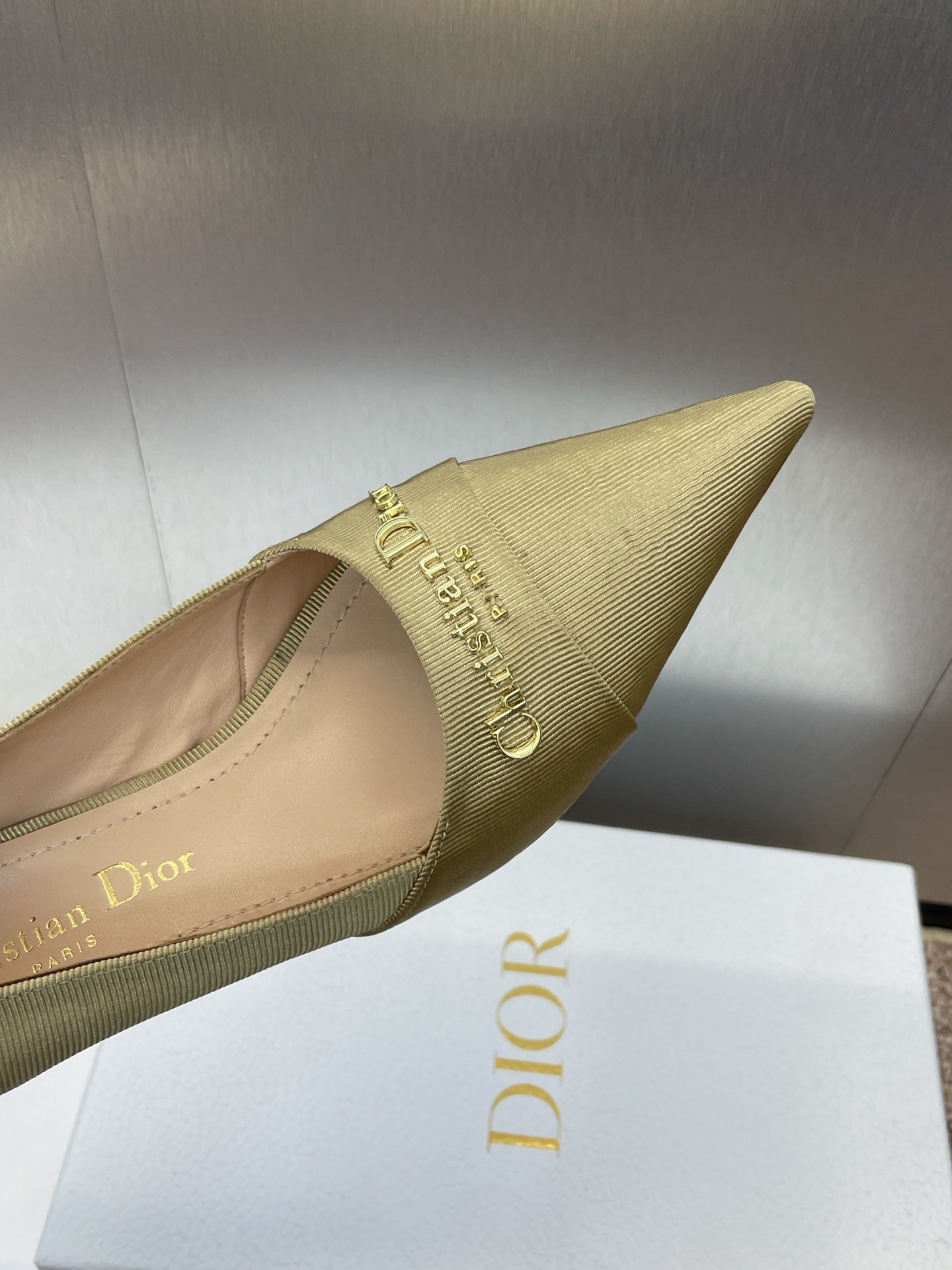 MY DD 25S HIGH HEEL 55MM IN KHAKI GOLD FABRIC GOLD LOGO - 34