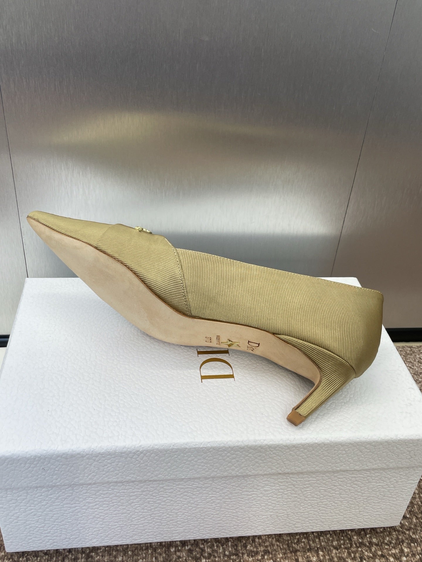 MY DD 25S HIGH HEEL 55MM IN KHAKI GOLD FABRIC GOLD LOGO - 34