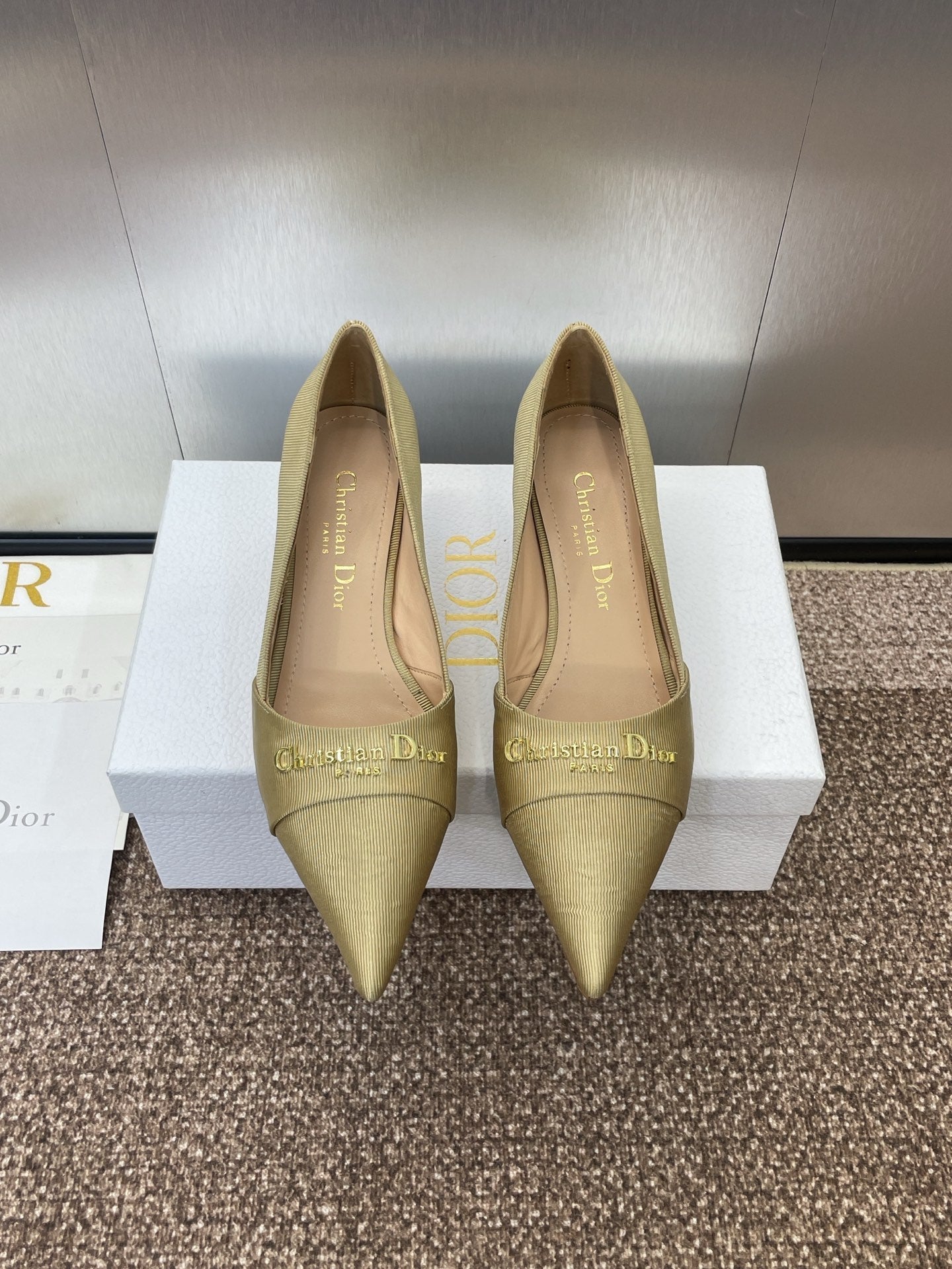 MY DD 25S HIGH HEEL 55MM IN KHAKI GOLD FABRIC GOLD LOGO - 34