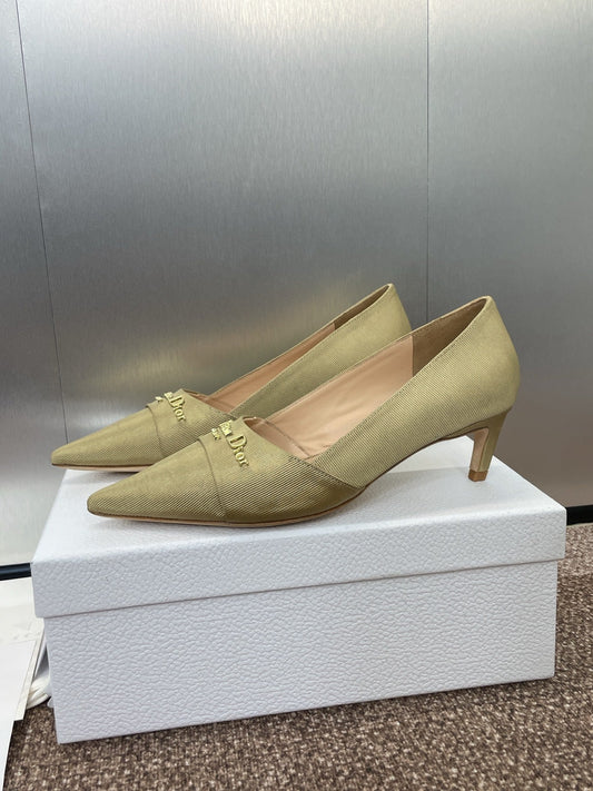 MY DD 25S HIGH HEEL 55MM IN KHAKI GOLD FABRIC GOLD LOGO - 34