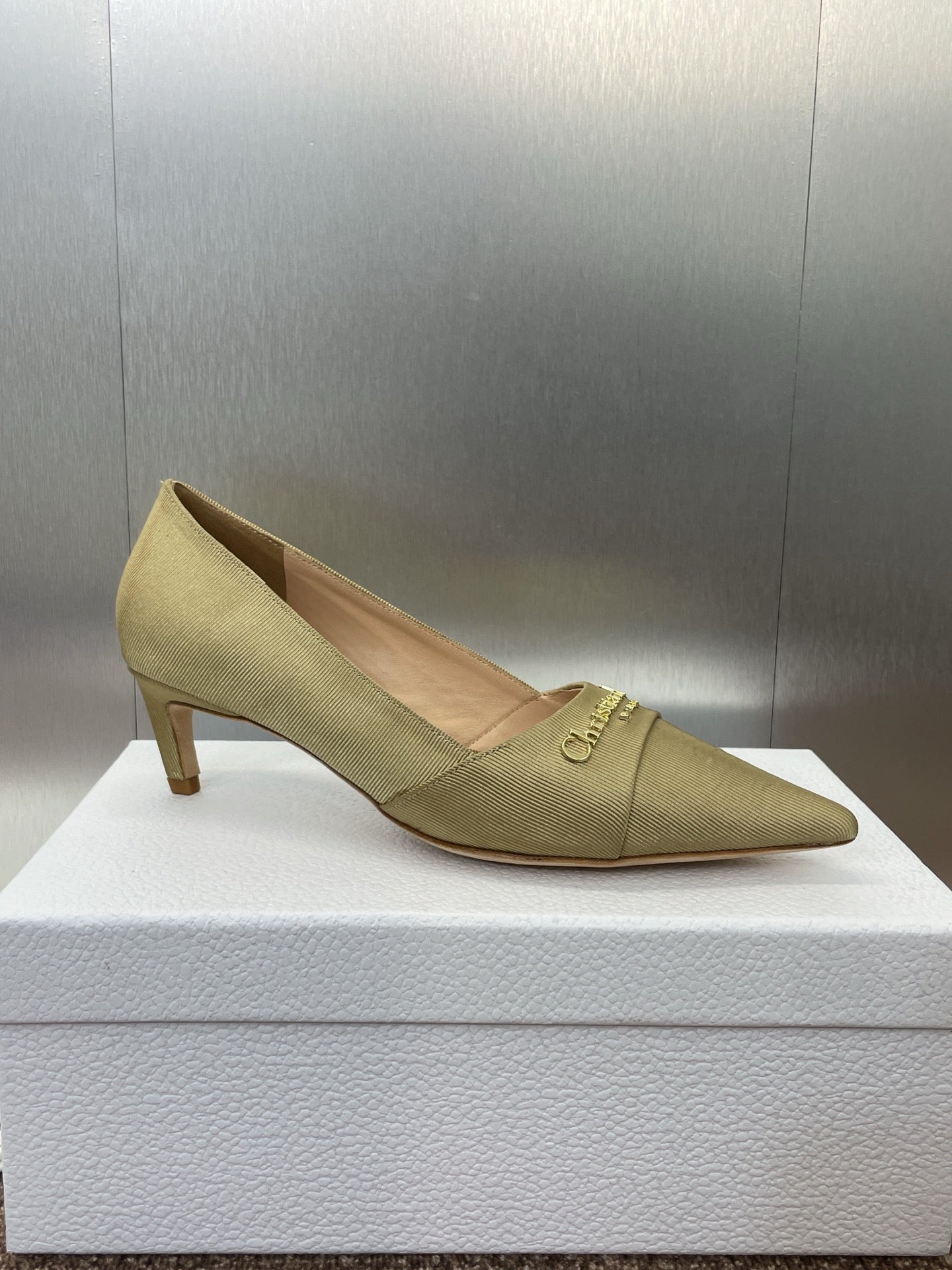 MY DD 25S HIGH HEEL 55MM IN KHAKI GOLD FABRIC GOLD LOGO - 34