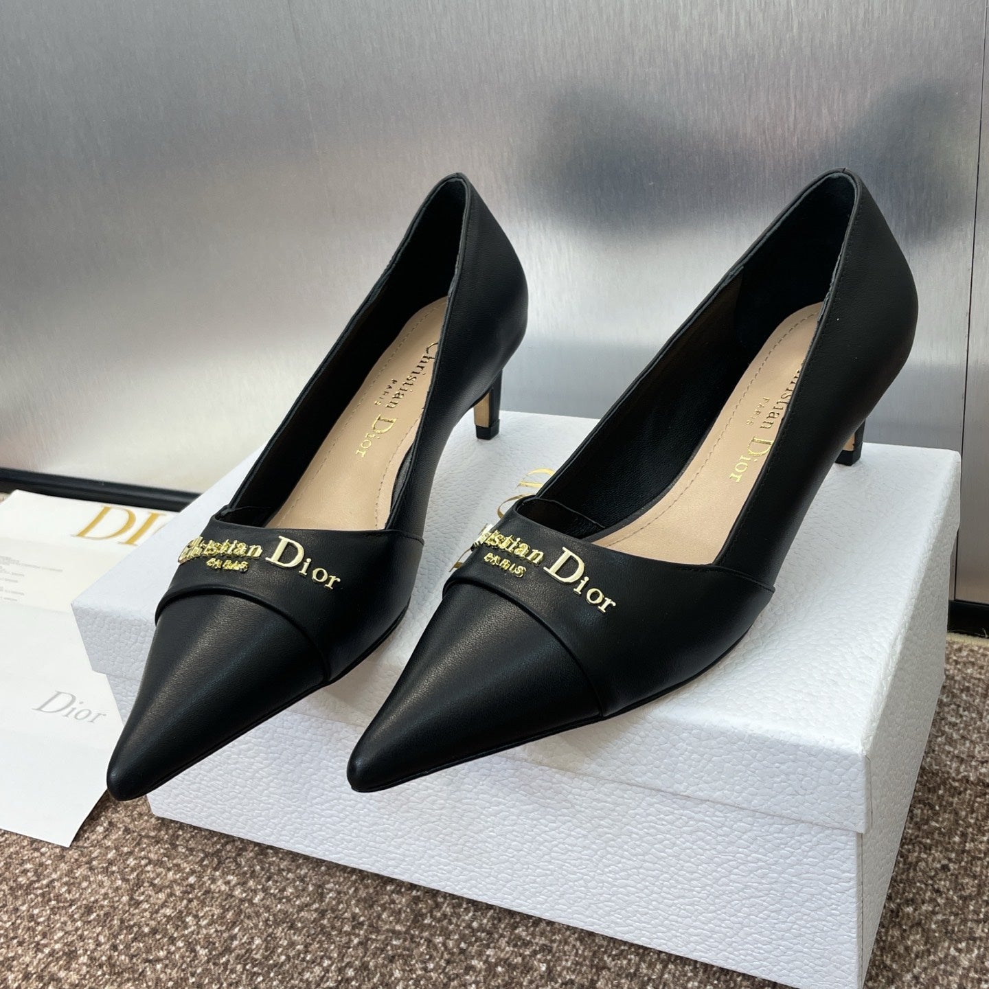 MY DD 25S HIGH HEEL 55MM IN BLACK CALFSKIN GOLD LOGO - 34