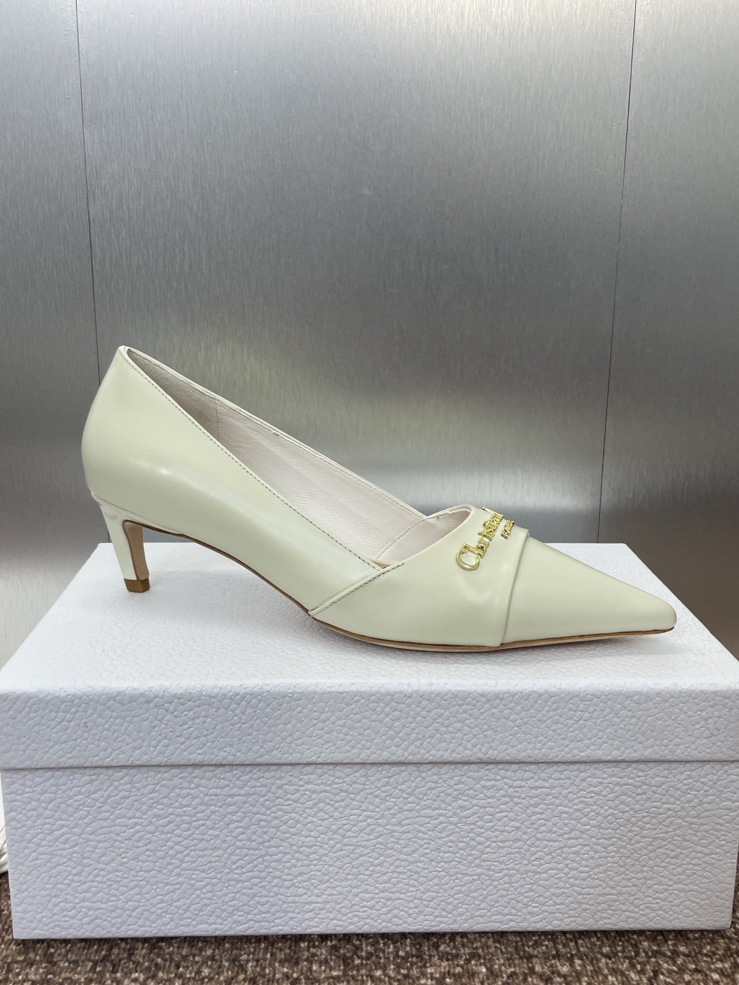 MY DD 25S HIGH HEEL 55MM IN WHITE CALFSKIN GOLD LOGO - 34
