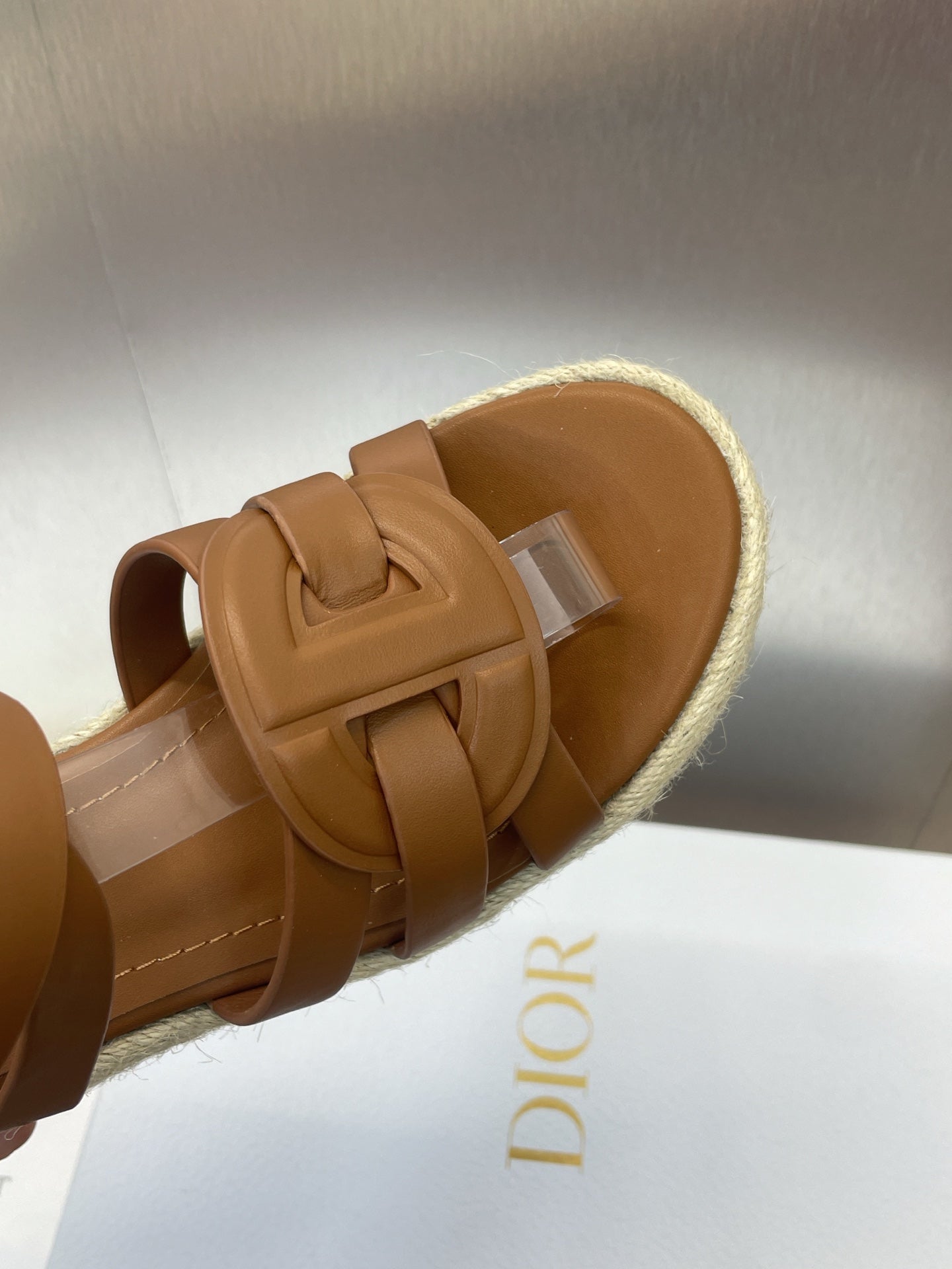 D-CLUB 25S HIGH HEEL WEDGE 100MM IN BROWN CALFSKIN RAFFIA SOLE - 34