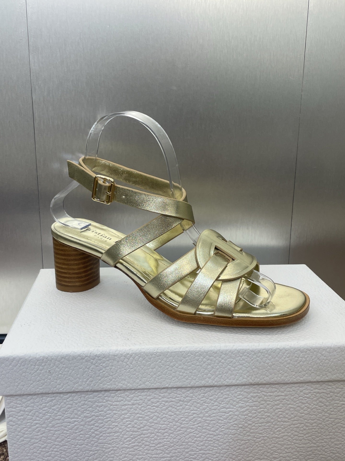 D-CLUB HIGH HEEL SLIDE 25S 55MM IN GOLD GLOSSY CALFSKIN - 34