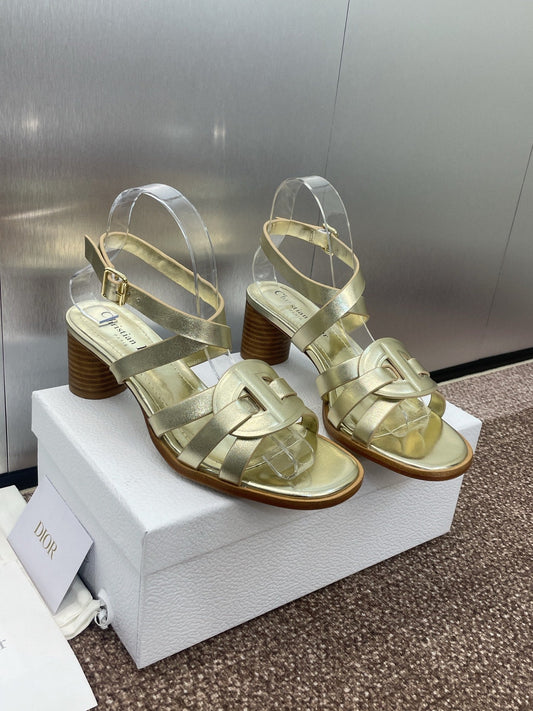 D-CLUB HIGH HEEL SLIDE 25S 55MM IN GOLD GLOSSY CALFSKIN - 34
