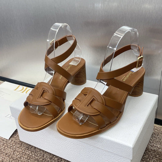 D-CLUB HIGH HEEL SLIDE 25S 55MM IN BROWN CALFSKIN - 34