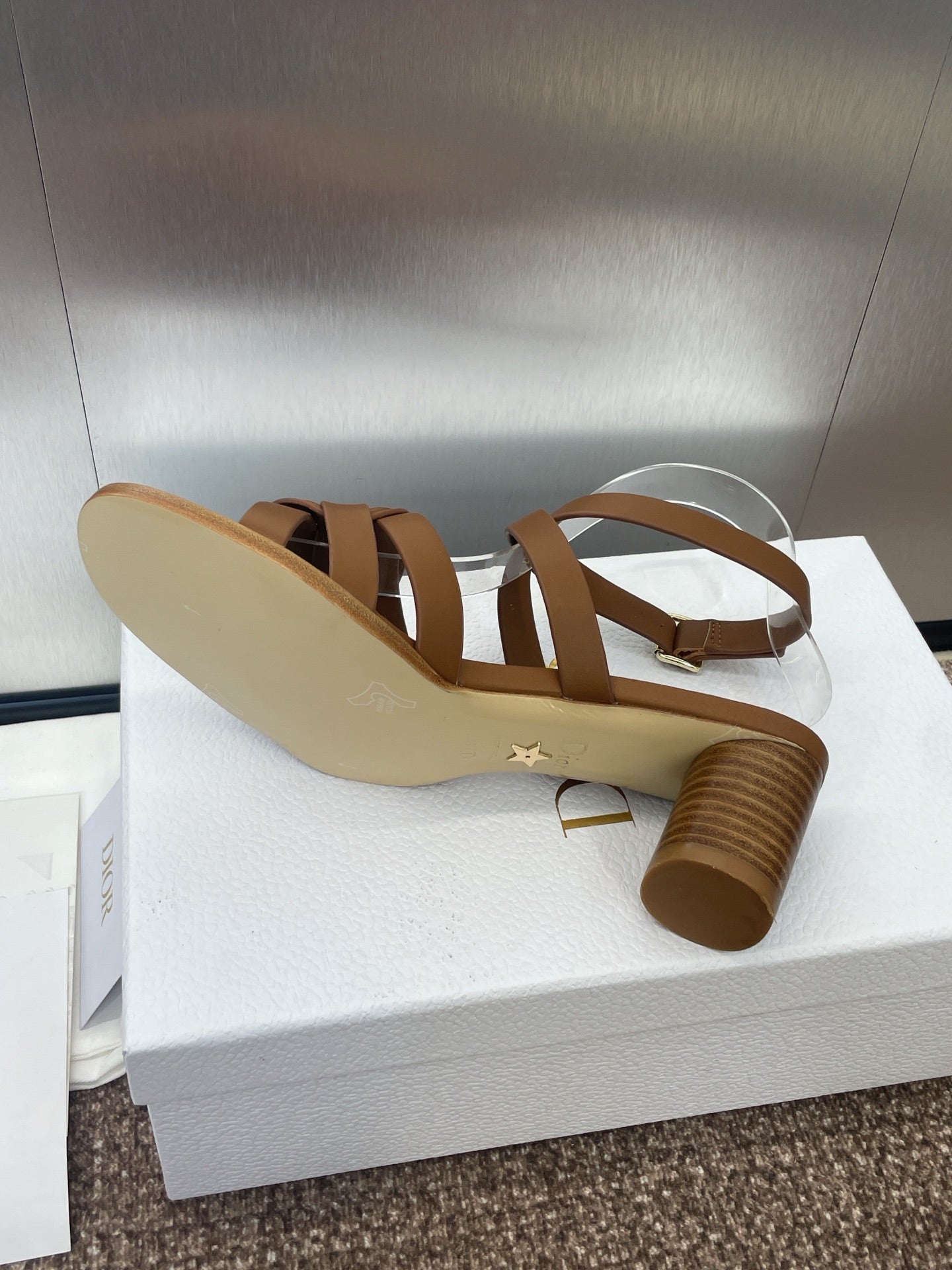 D-CLUB HIGH HEEL SLIDE 25S 55MM IN BROWN CALFSKIN - 34
