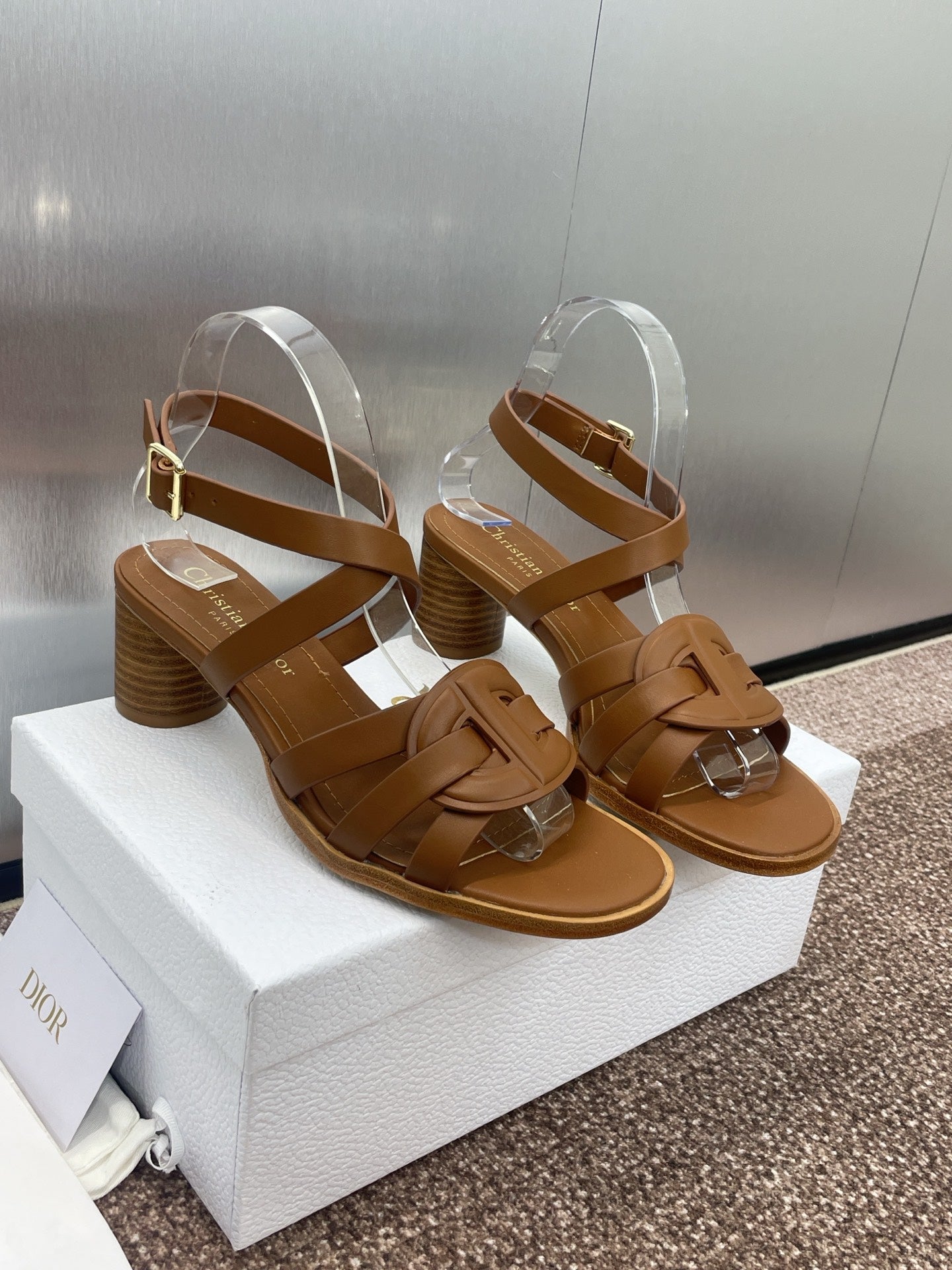 D-CLUB HIGH HEEL SLIDE 25S 55MM IN BROWN CALFSKIN - 34