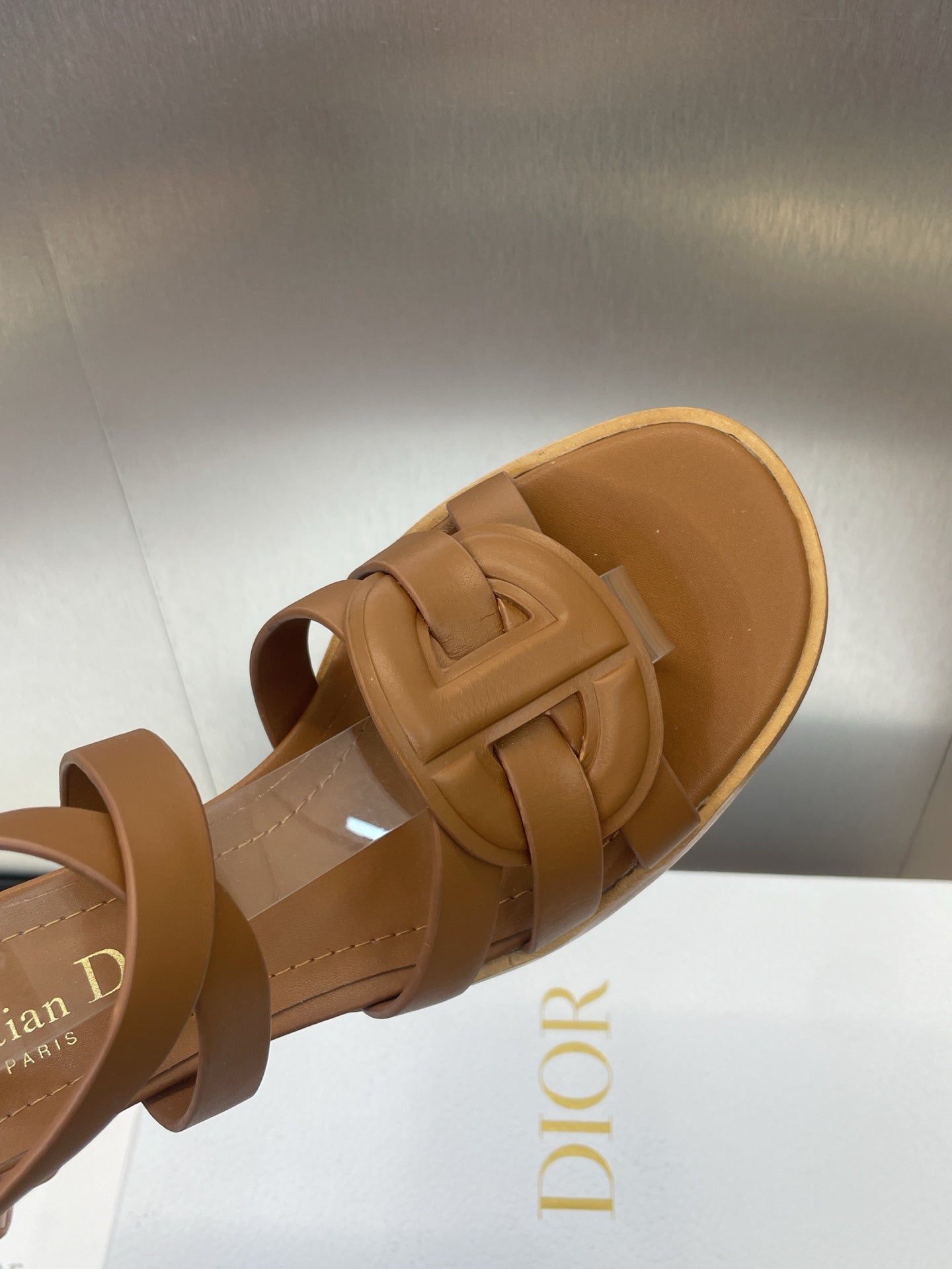 D-CLUB HIGH HEEL SLIDE 25S 55MM IN BROWN CALFSKIN - 34
