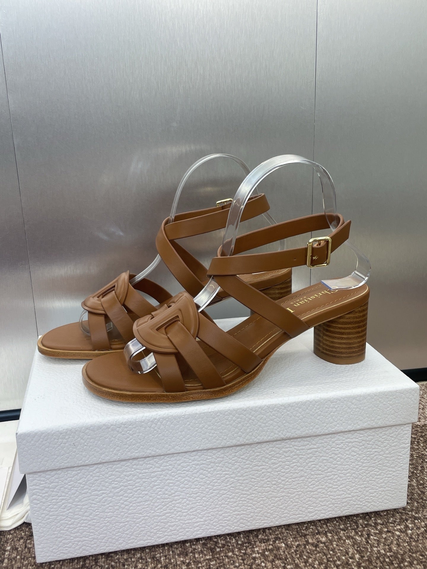 D-CLUB HIGH HEEL SLIDE 25S 55MM IN BROWN CALFSKIN - 34