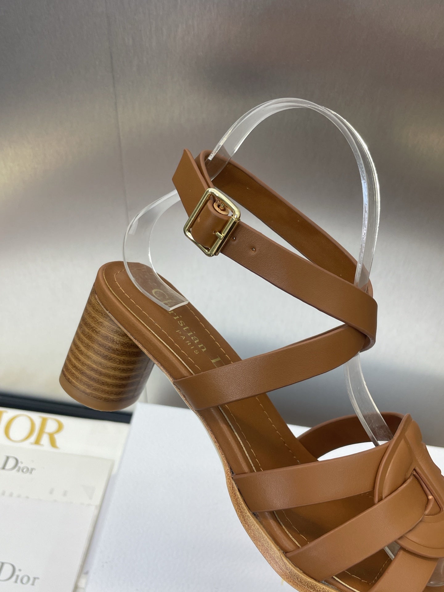 D-CLUB HIGH HEEL SLIDE 25S 55MM IN BROWN CALFSKIN - 34