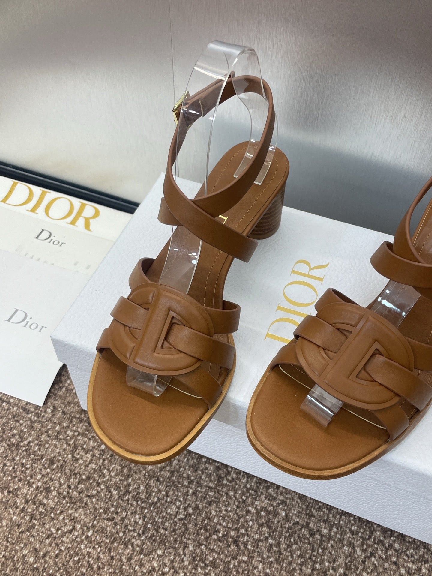 D-CLUB HIGH HEEL SLIDE 25S 55MM IN BROWN CALFSKIN - 34