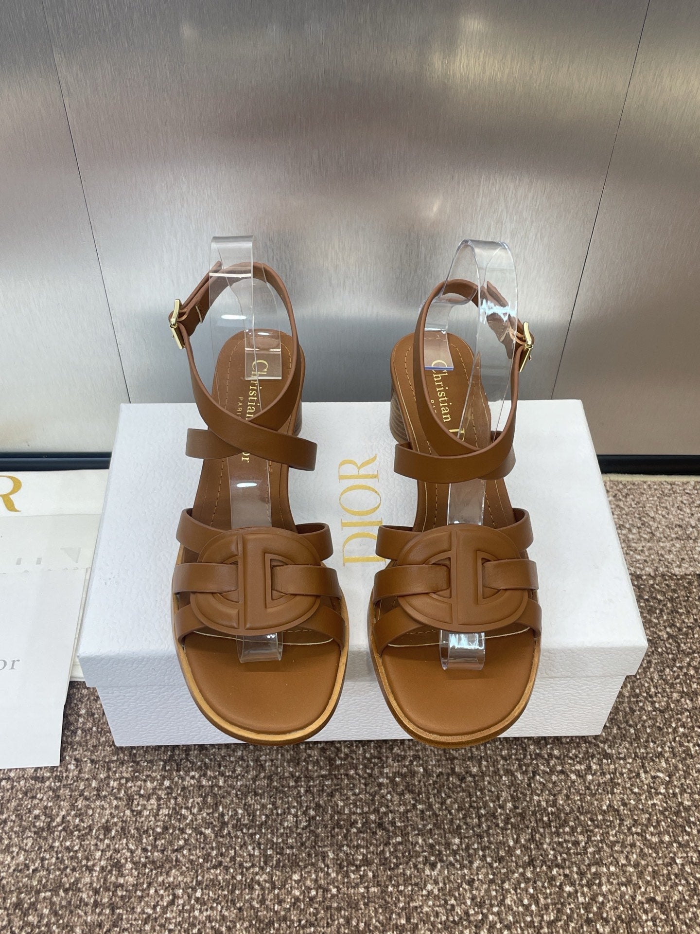 D-CLUB HIGH HEEL SLIDE 25S 55MM IN BROWN CALFSKIN - 34