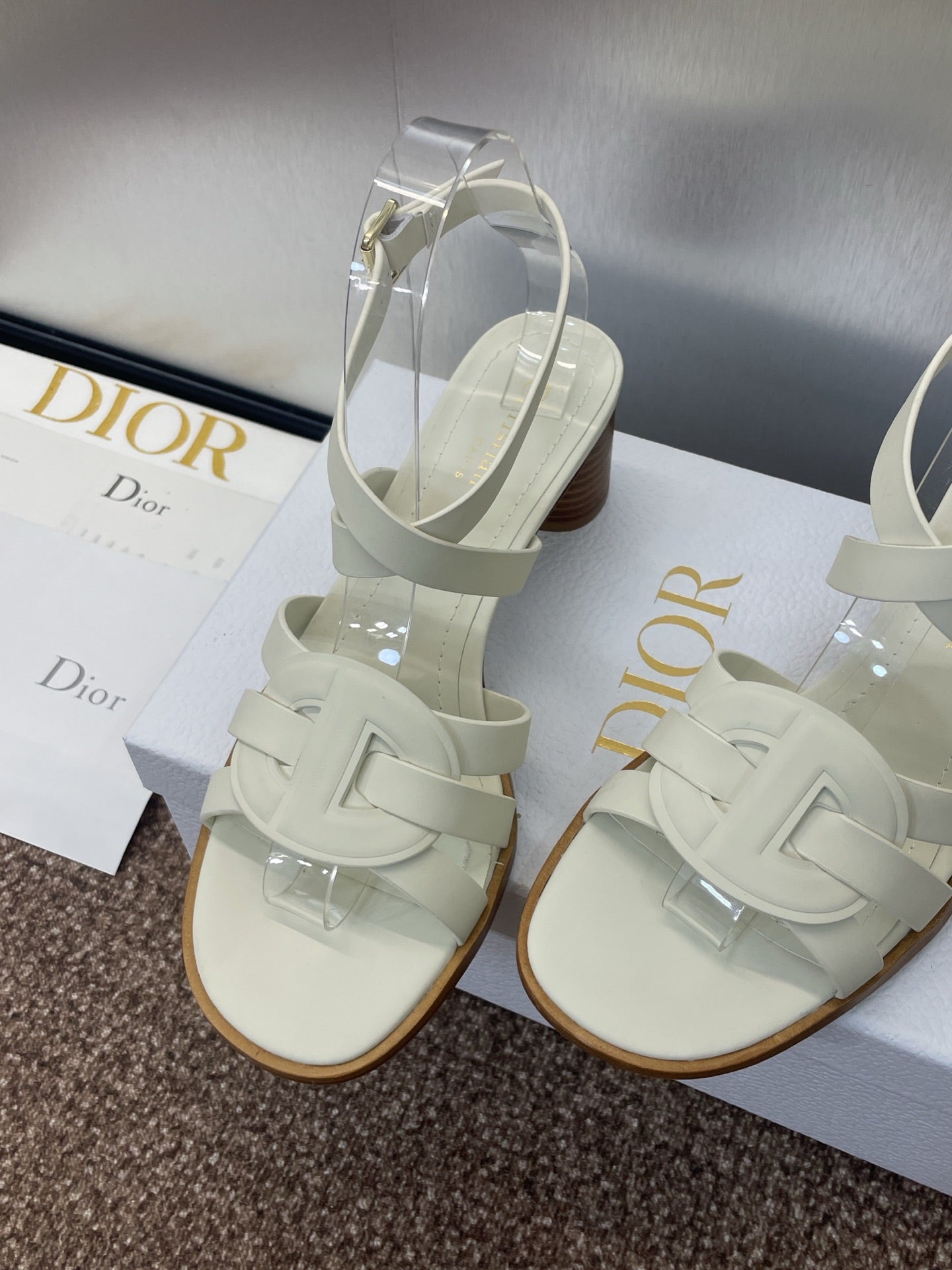 D-CLUB HIGH HEEL SLIDE 25S 55MM IN WHITE CALFSKIN - 34