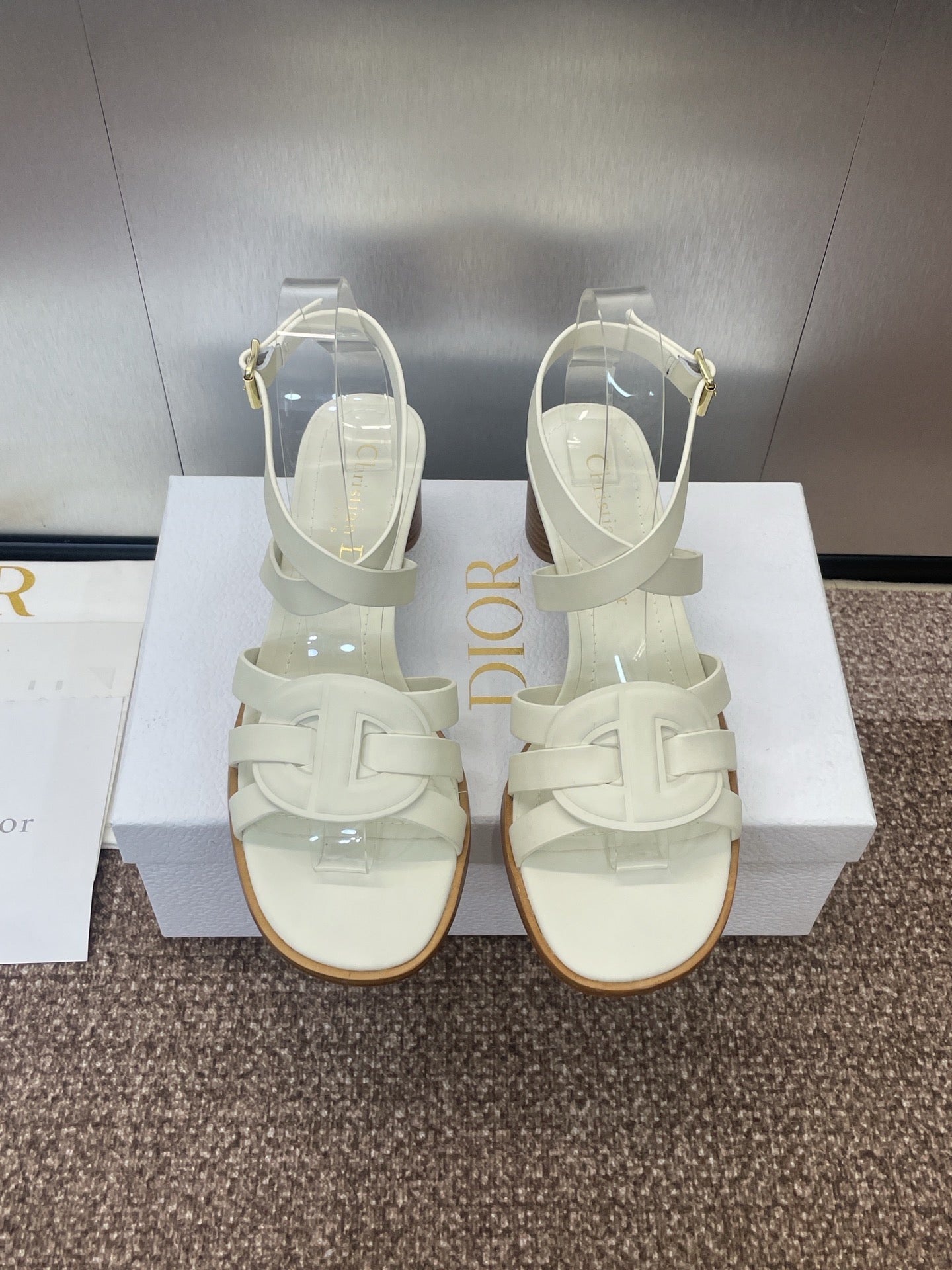 D-CLUB HIGH HEEL SLIDE 25S 55MM IN WHITE CALFSKIN - 34