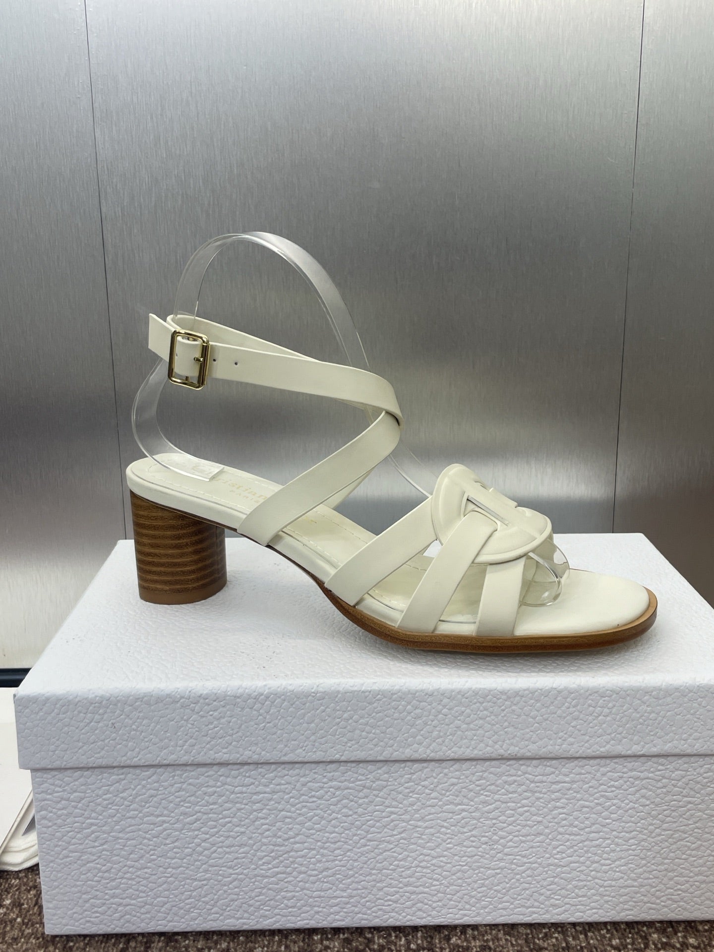 D-CLUB HIGH HEEL SLIDE 25S 55MM IN WHITE CALFSKIN - 34