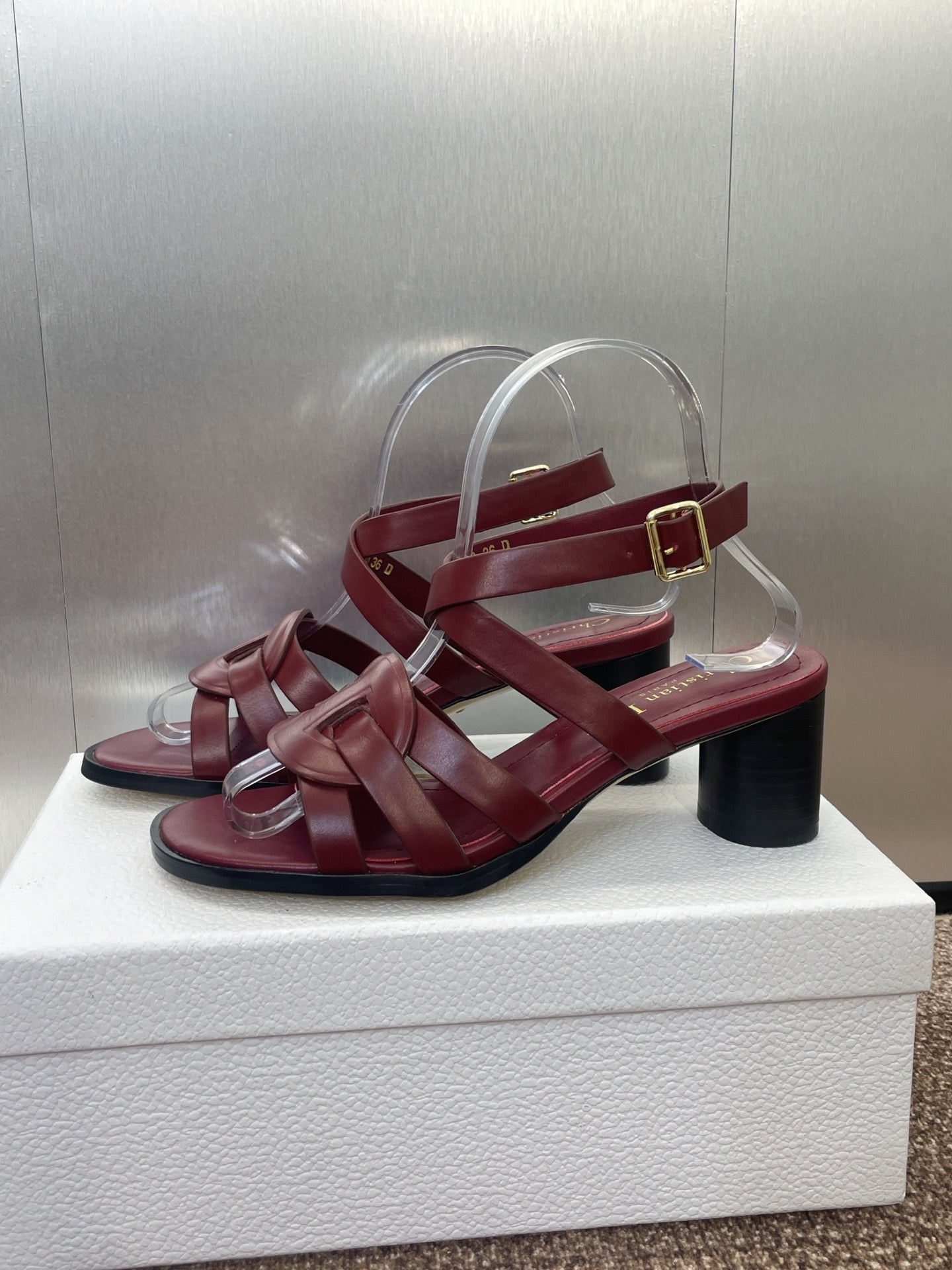 D-CLUB HIGH HEEL SLIDE 25S 55MM IN BURGUNDY RED CALFSKIN - 34