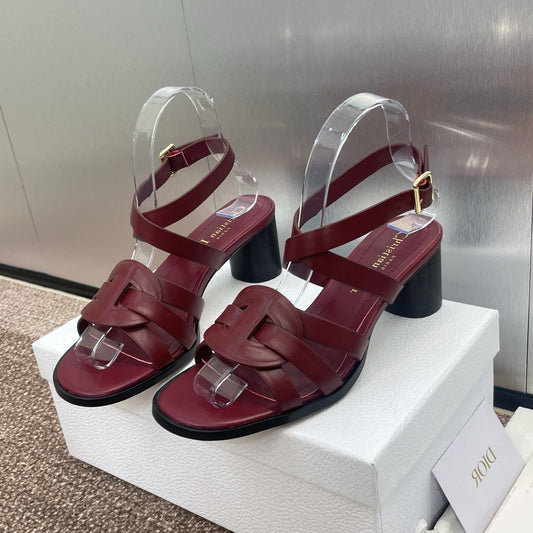 D-CLUB HIGH HEEL SLIDE 25S 55MM IN BURGUNDY RED CALFSKIN - 34