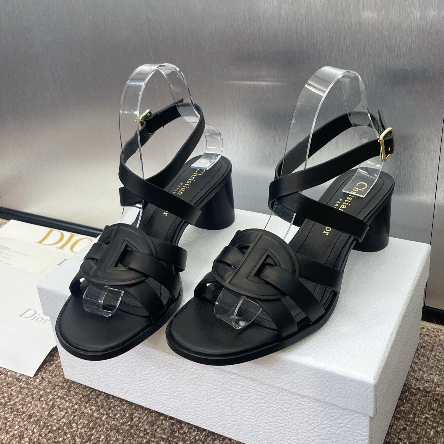 D-CLUB HIGH HEEL SLIDE 25S 55MM IN BLACK CALFSKIN - 34
