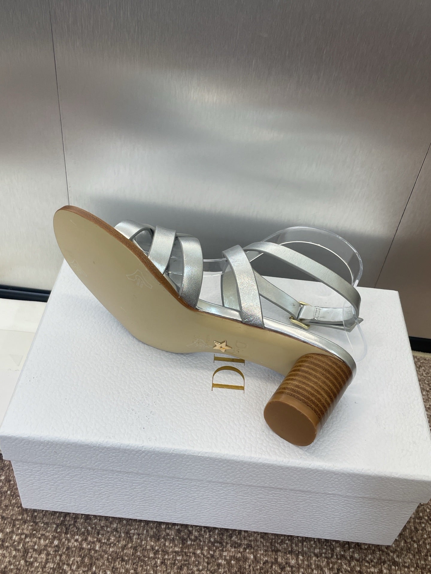 D-CLUB HIGH HEEL SLIDE 25S 55MM IN SILVER GLOSSY CALFSKIN - 34