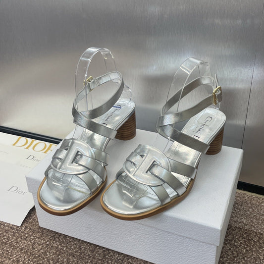 D-CLUB HIGH HEEL SLIDE 25S 55MM IN SILVER GLOSSY CALFSKIN - 34