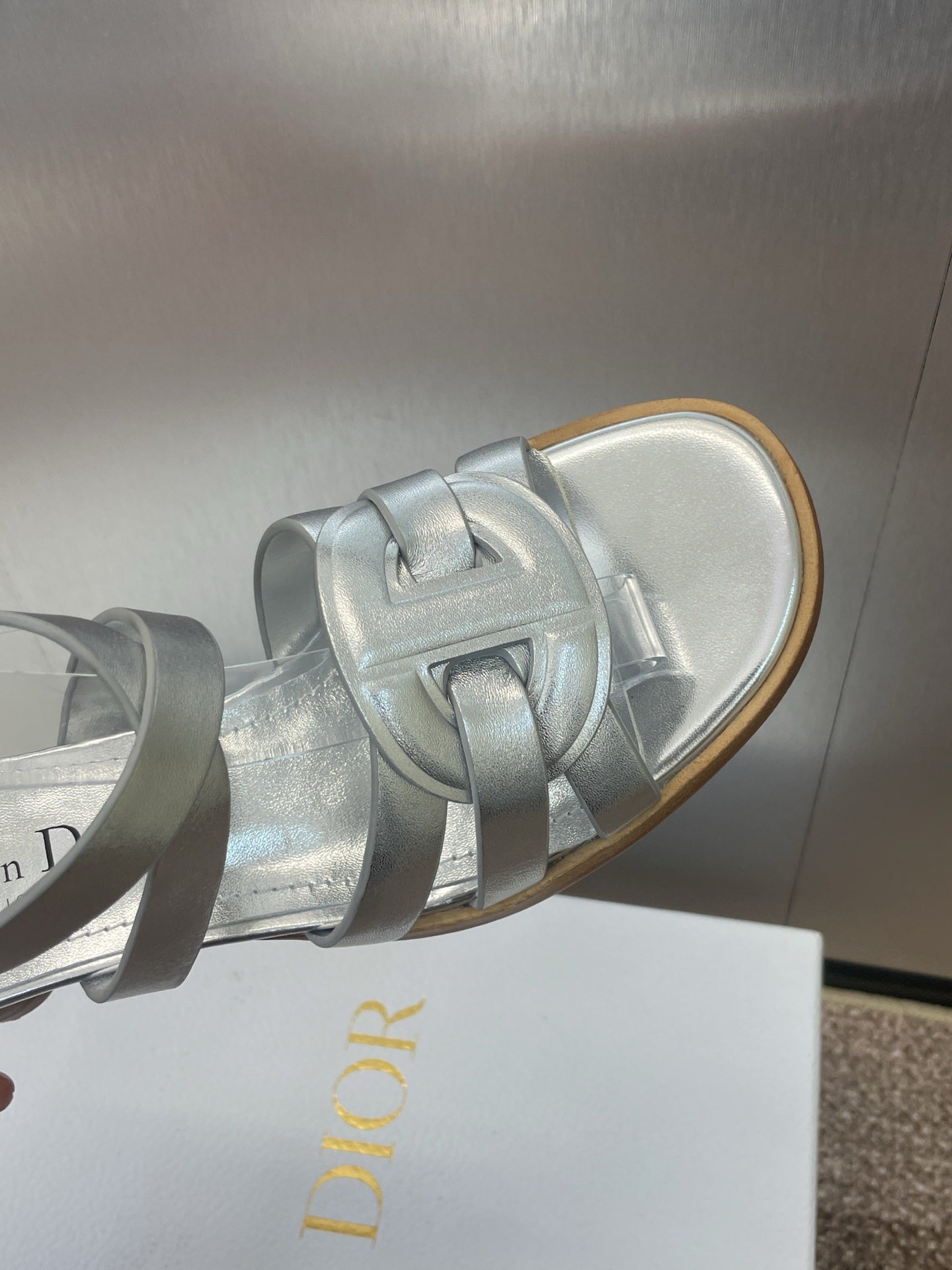 D-CLUB HIGH HEEL SLIDE 25S 55MM IN SILVER GLOSSY CALFSKIN - 34
