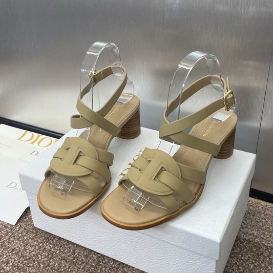 D-CLUB HIGH HEEL SLIDE 25S 55MM IN GOLDEN BEIGE CALFSKIN - 34