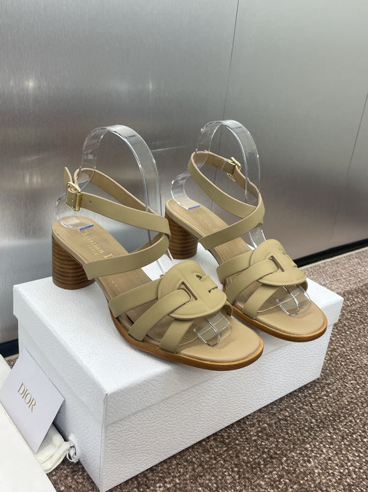 D-CLUB HIGH HEEL SLIDE 25S 55MM IN GOLDEN BEIGE CALFSKIN - 34