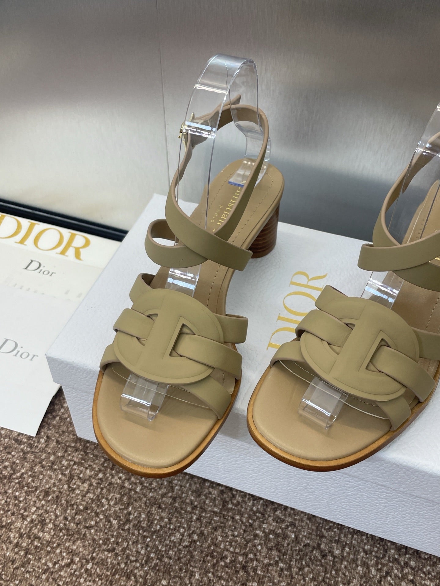D-CLUB HIGH HEEL SLIDE 25S 55MM IN GOLDEN BEIGE CALFSKIN - 34
