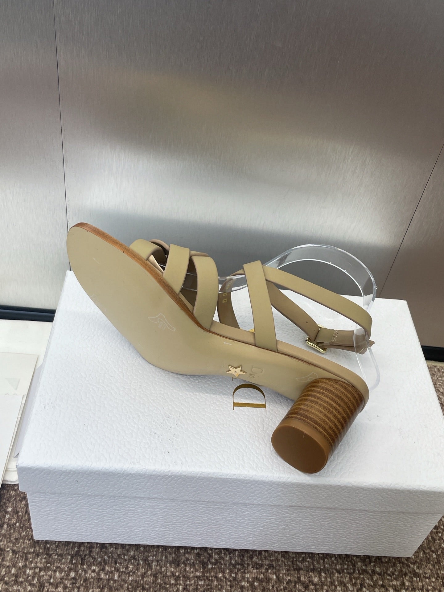 D-CLUB HIGH HEEL SLIDE 25S 55MM IN GOLDEN BEIGE CALFSKIN - 34