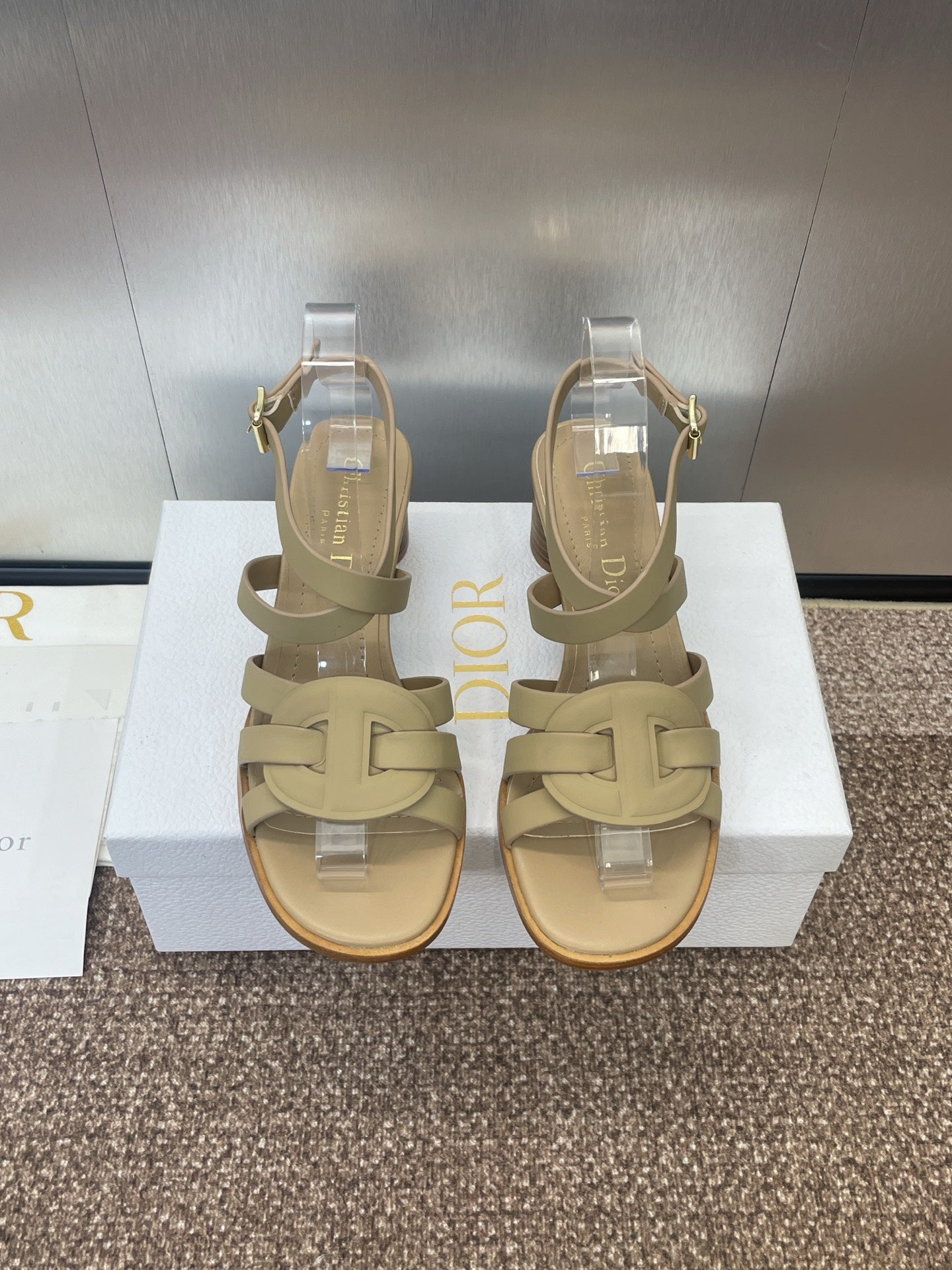 D-CLUB HIGH HEEL SLIDE 25S 55MM IN GOLDEN BEIGE CALFSKIN - 34